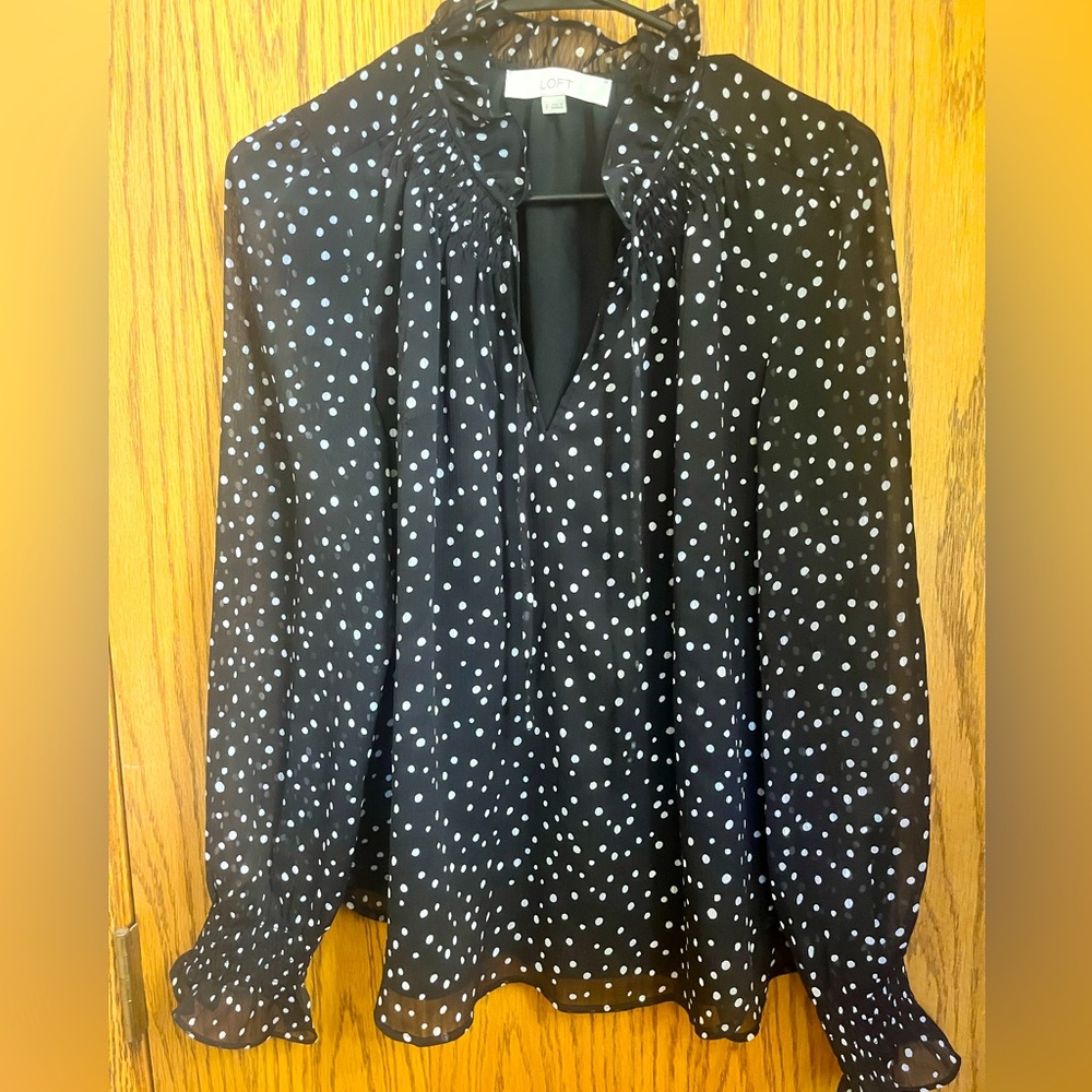 Loft black with white polka dot blouse